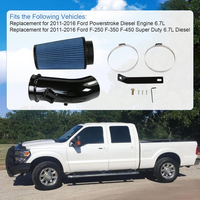 LDMINDA 4" Cold Air Intake Pipe Kit with Oiled Filter, Filter System Replacement for 2011-2016 Ford Power stroke Diesel Engine 6.7L, F-250 F-350 F-450 Super Duty 6.7L Diesel (2011 2012 2013 2014 2015 2016) - Image 3